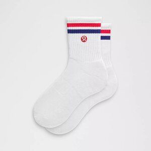 Unisex Daily Essential Quarter Socks Stripe White/Lulu Red/Deep Sea Blue